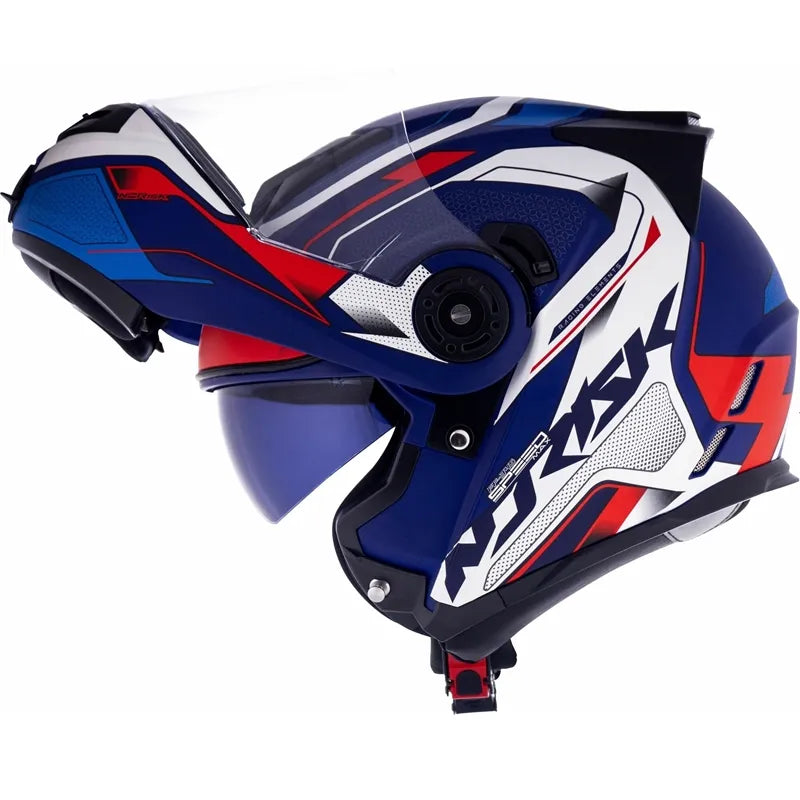 Capacete Norisk Route FF345 Articulado Speedmax Azul/Branco/Vermelho Fosco