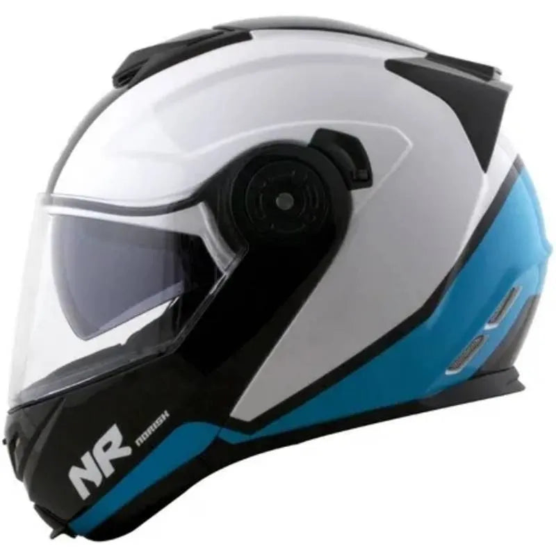 Capacete Norisk Route FF345 Articulado Chance Branco/Azul/Preto Brilho