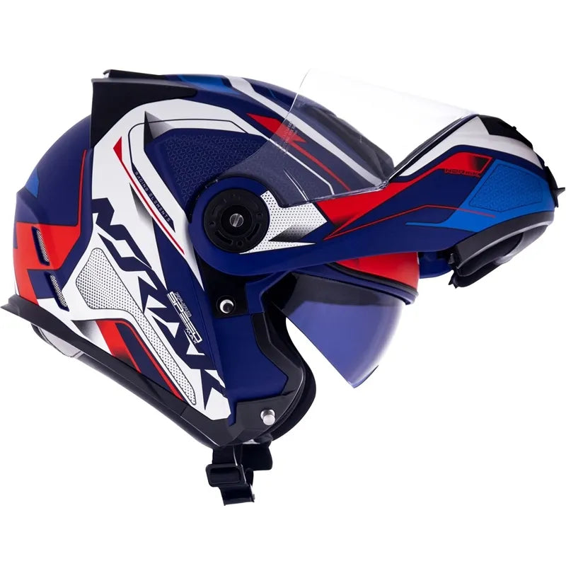 Capacete Norisk Route FF345 Articulado Speedmax Azul/Branco/Vermelho Fosco