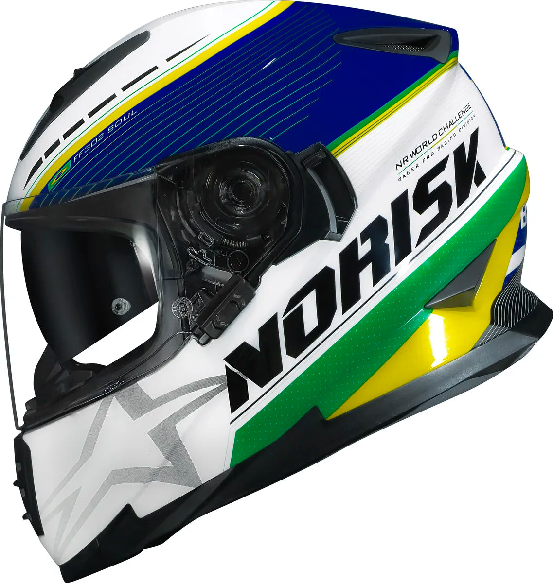 Capacete Norisk FF302 Soul Grand Prix Brasil - Branco/Azul/Amarelo