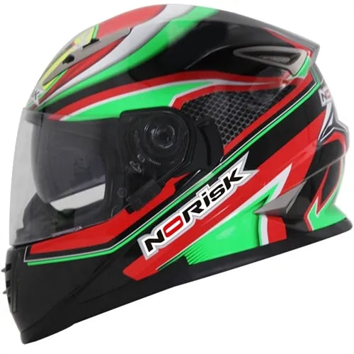 Capacete Norisk FF302 Freedom (Viseira Solar) Preto/Vermelho/Verde