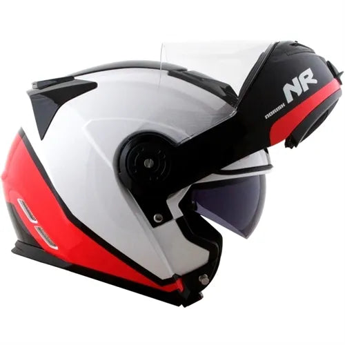 Capacete Norisk Route FF345 Articulado Chance Branco/Vermelho/Preto Brilho