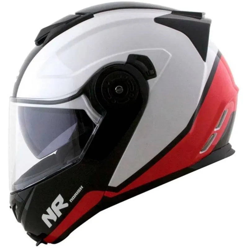 Capacete Norisk Route FF345 Articulado Chance Branco/Vermelho/Preto Brilho