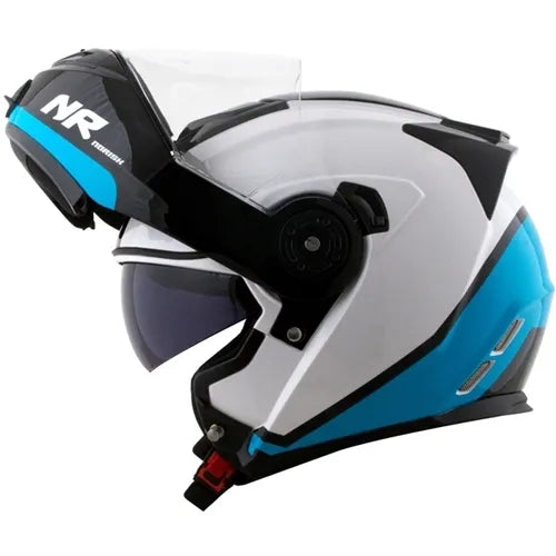 Capacete Norisk Route FF345 Articulado Chance Branco/Azul/Preto Brilho
