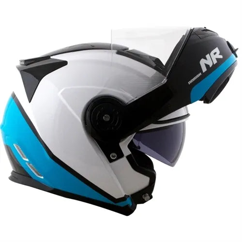 Capacete Norisk Route FF345 Articulado Chance Branco/Azul/Preto Brilho