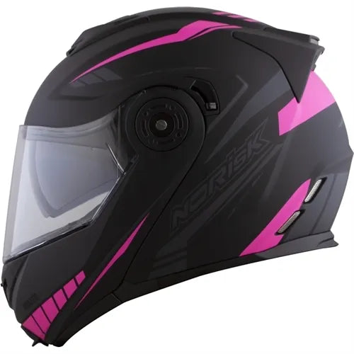 Capacete Norisk Route FF345 Articulado Motion Preto/Rosa Fosco